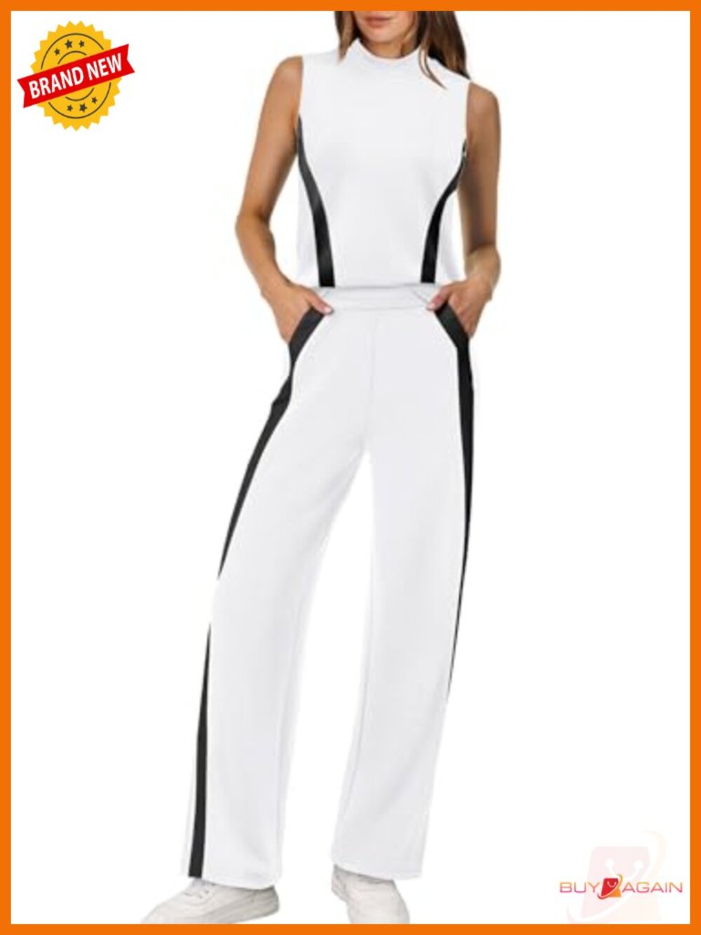 Women's Two Piece Set Sleeveless Mock Neck Wide Leg Pants Casual Summer Travel
